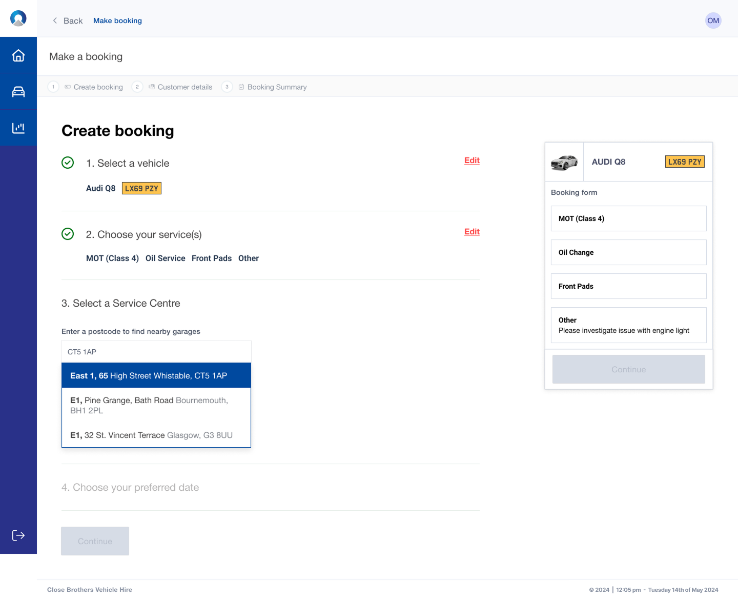 Agent Portal — Service centre selection by postcode