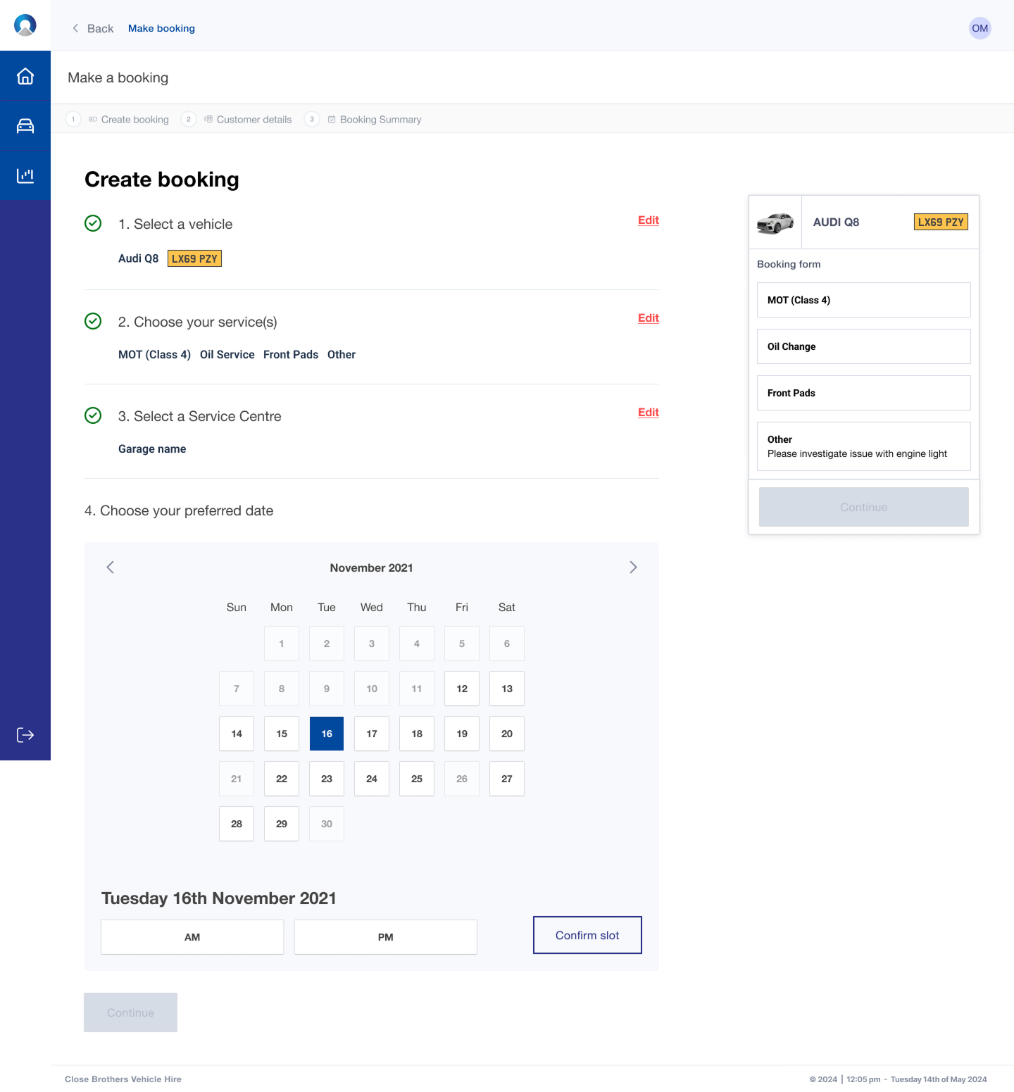 Agent Portal — Date and time slot selection