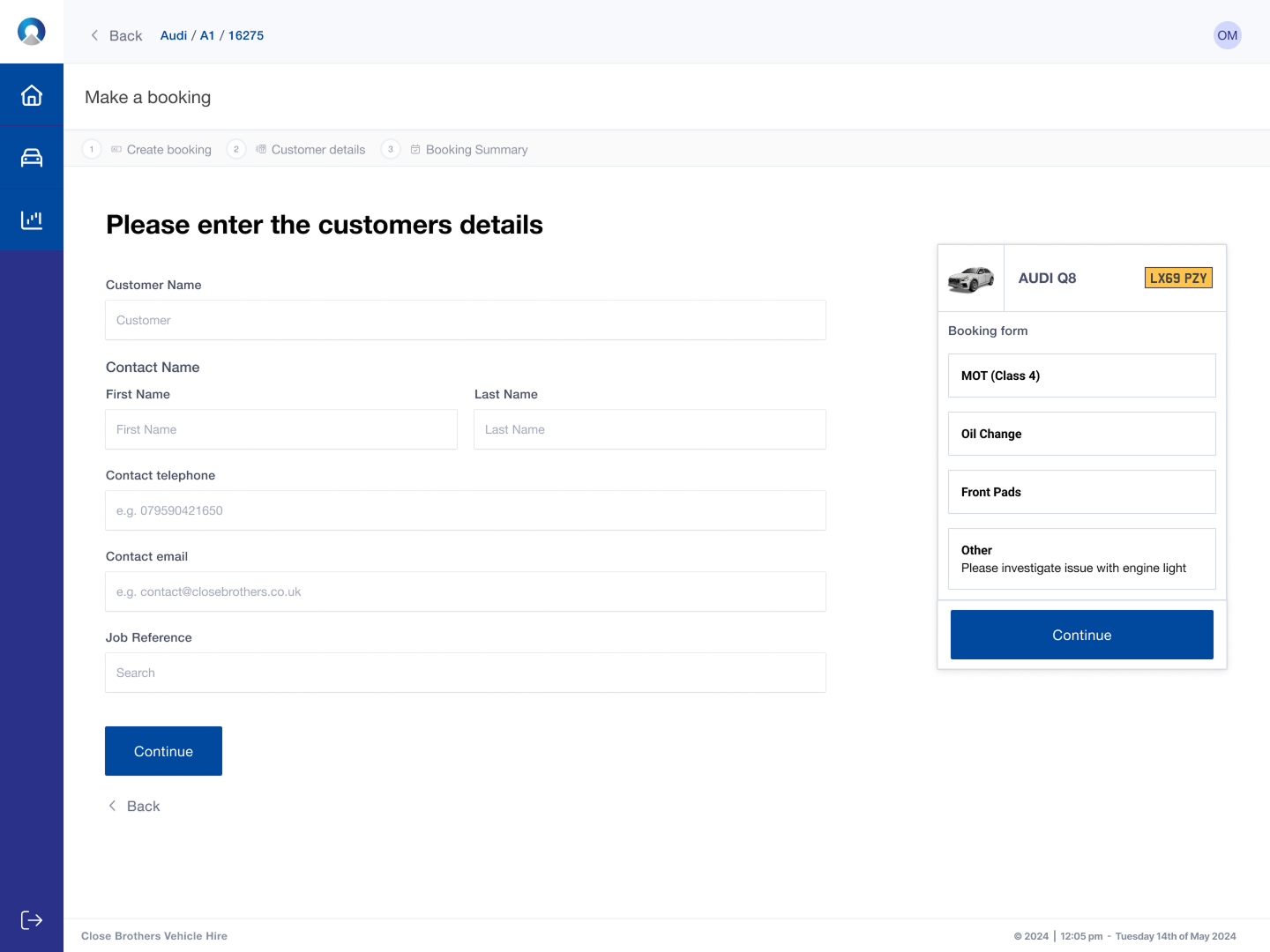 Agent Portal — Customer details entry form