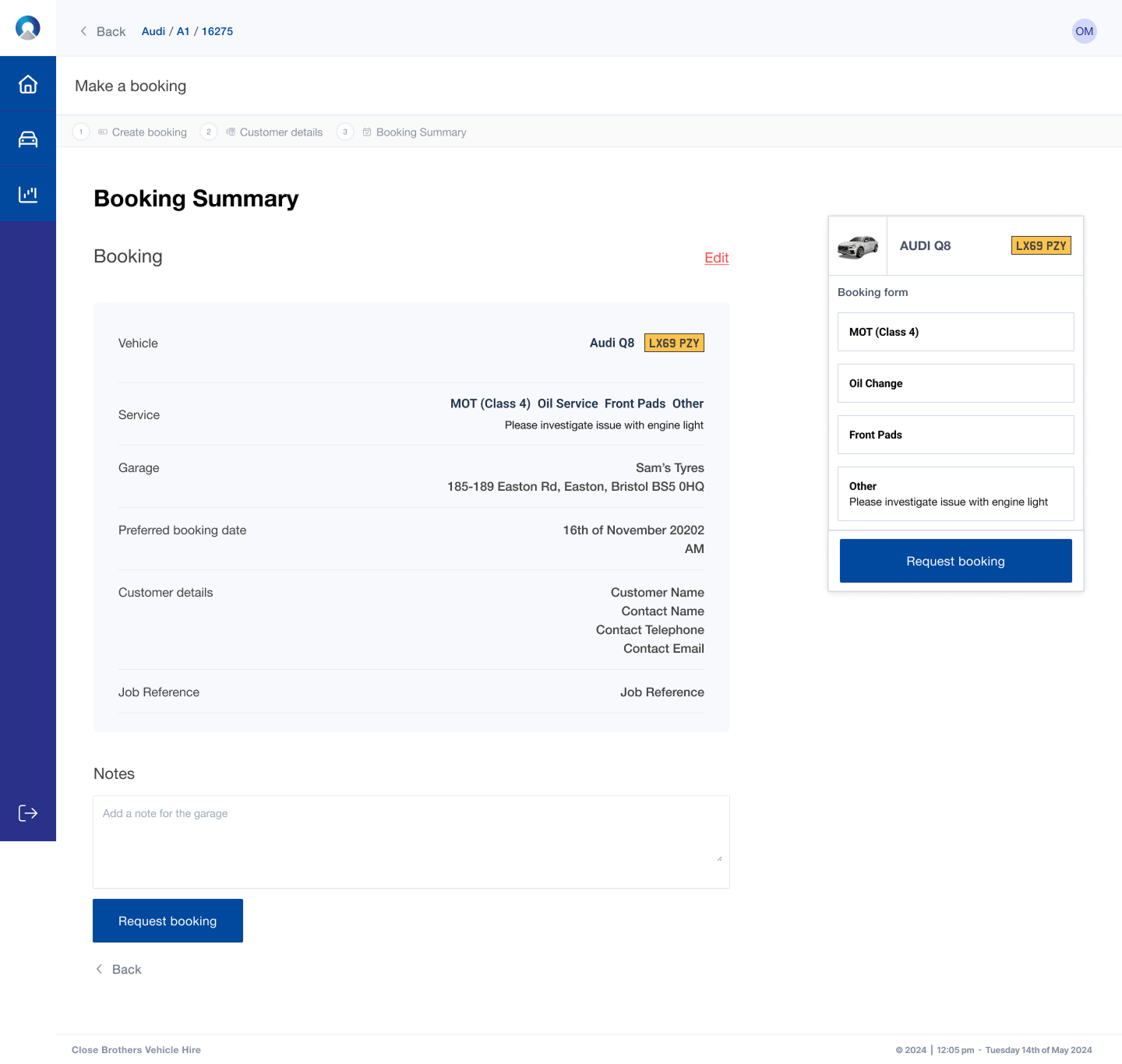 Agent Portal — Booking summary and confirmation