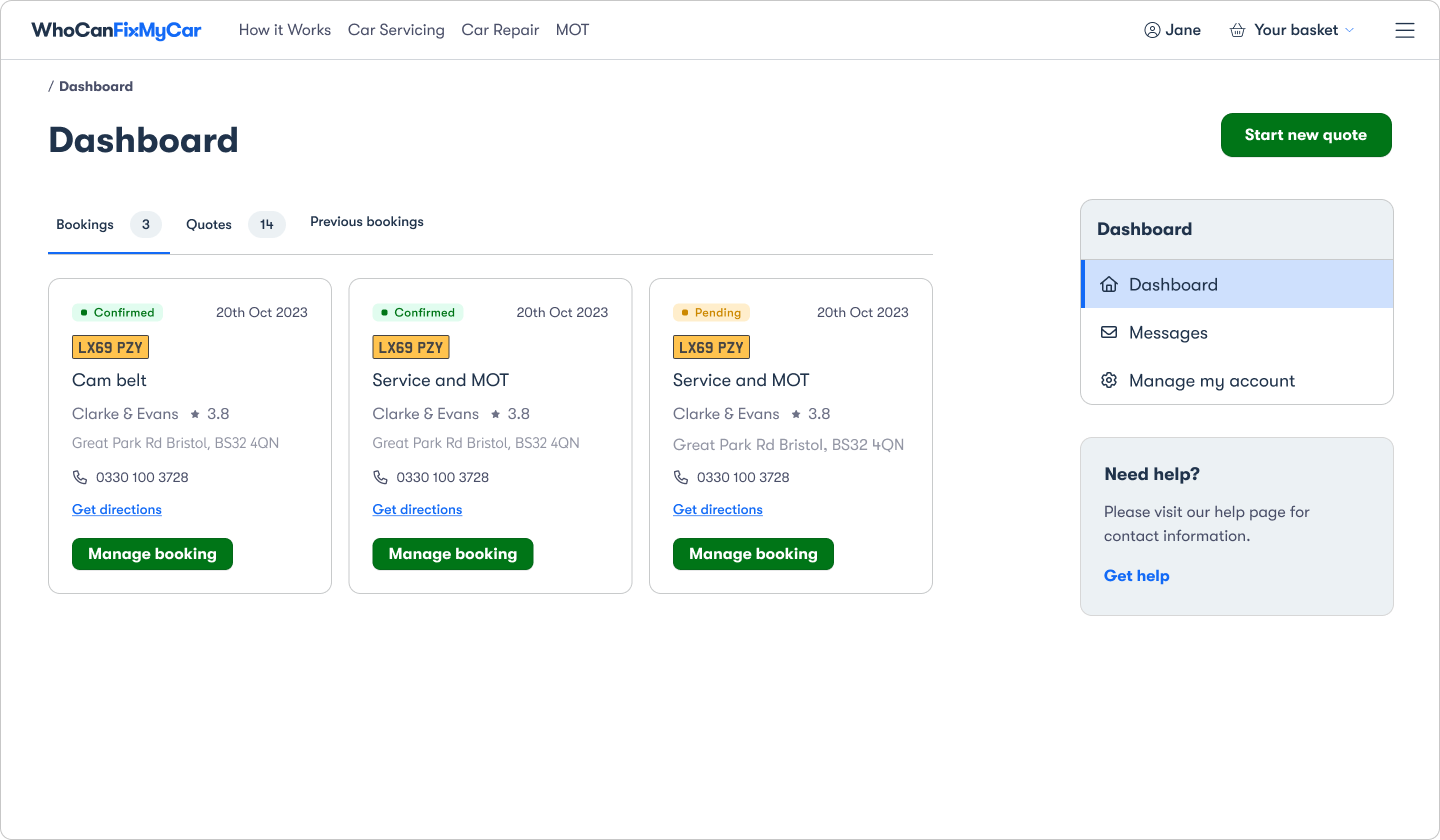 Driver Dashboard — Desktop view 1