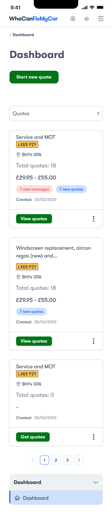 Driver Dashboard — Mobile view 1